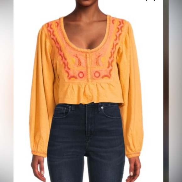Free People Tops - FREE PEOPLE Iggie embroidered top Cairo combo